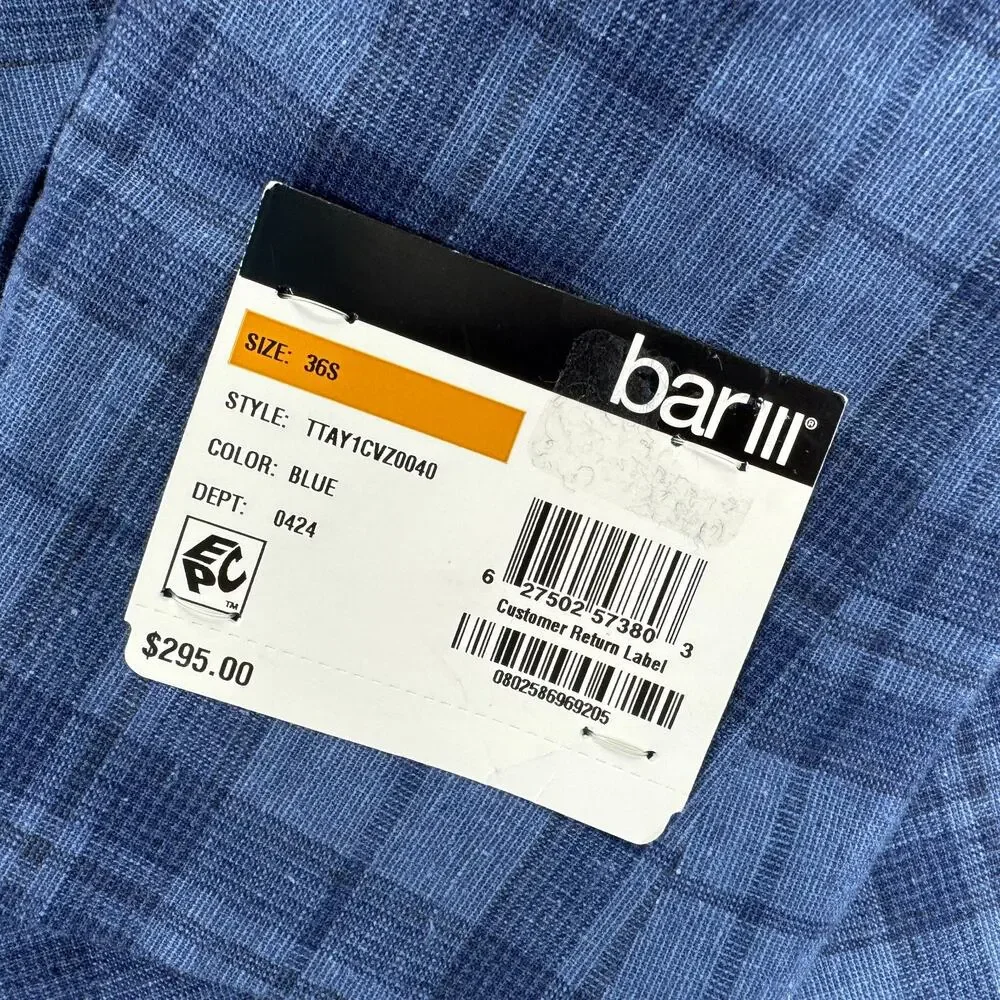 Bar III Mens Linen Blend Slim Fit Plaid Sport Coat Blue 36S